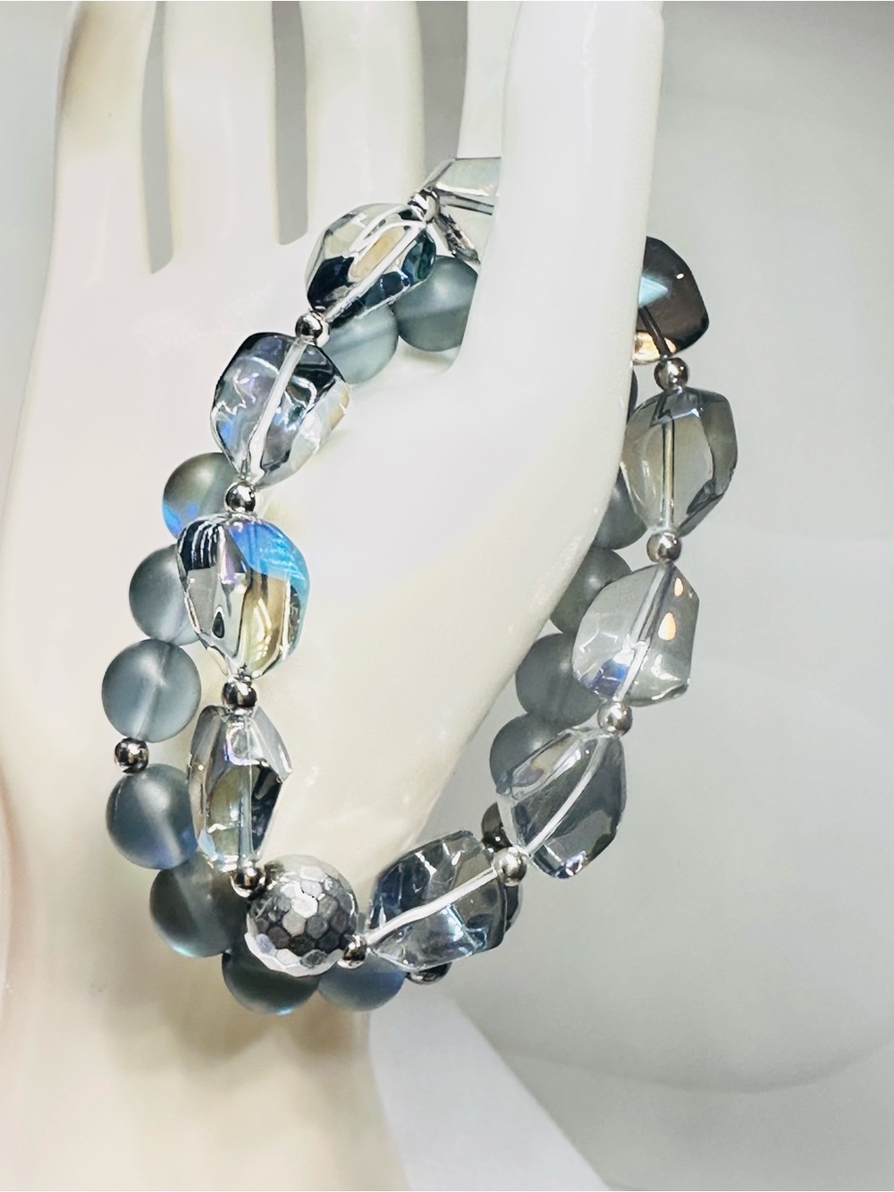 Blue ice Glass Beads Stretch set Bracelet
